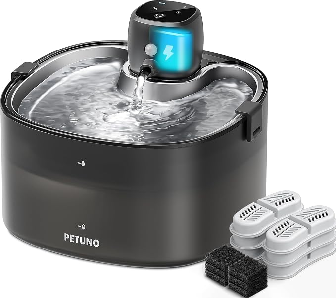 Cordless Cat Water Fountain, Battery Operated, Silver 6 Filters 78oz | Stainless Steel Tray, Rechargeable 4000mAh, Wireless, Motion Sensor, Quiet Pump, Locking Lid, Pet Fountain, 6 Filters