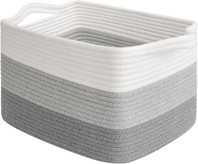 Goodpick Woven Storage Basket for Shelves, 13" x 10" x 9", Gradient Gray | Stylish Gift Basket for Home Decor, Cotton Rope Baskets for Books, Towels & Toys Storage, Bedroom & Nursery Organization