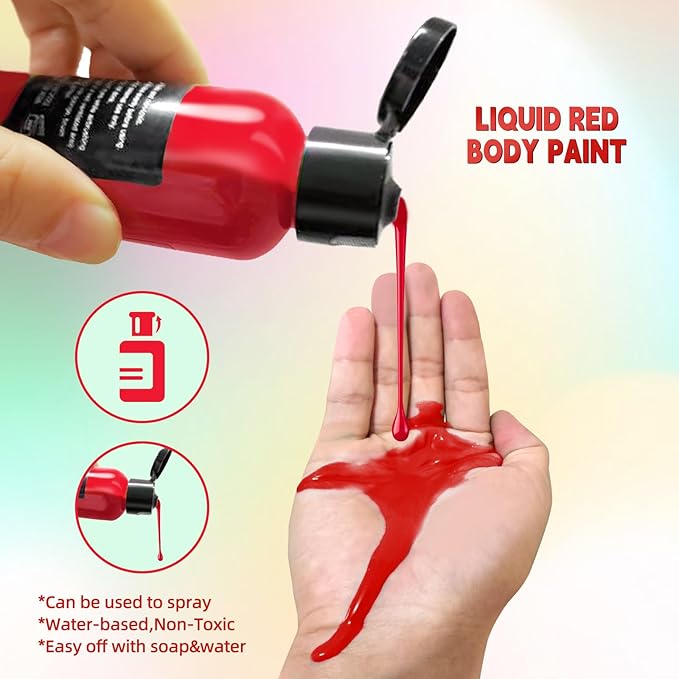 Go Ho Liquid Red Face Body Paint(2.1 oz),Red Makeup Water Based Face Paint and Body Paint for Airbrush Makeup Special FX, Cosplay, and Halloween Make up