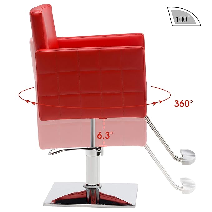 BarberPub Salon Chair for Hair Stylist, Hydraulic Stylist Chair, Adjustable Height, PVC Leather, 360 Degrees Swivel, Barbershop, Home Salon, Adult 8821 (Red)