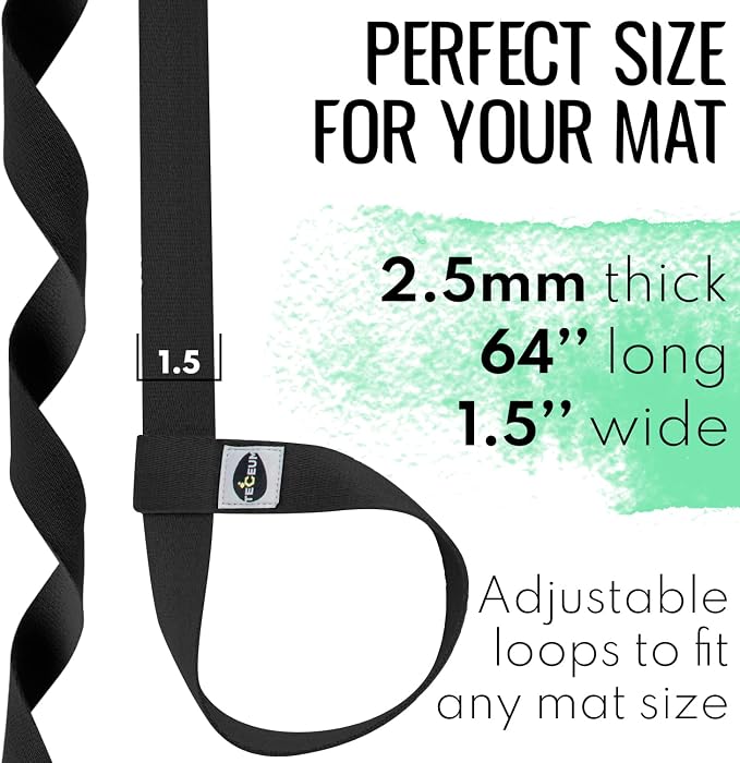 TECEUM Yoga Mat Strap – Extra Soft & Thick Cotton Carrier for All Mats | Adjustable Skin-friendly & Non-Slip Mat Holder Sling in 30+ Colors [Mat Not Included]