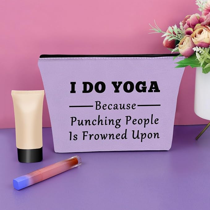 Sazuwu Yoga Themed Purple Makeup Bag Cosmetic Organizers Funny Birthday Gift for Yoga Instructor Teacher Training Thank You Appreciation Birthday Christmas Gifts