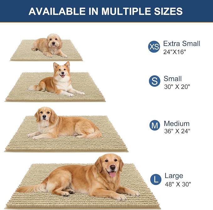 OLANLY Dog Door Mat for Muddy Paws 30x20, Extra Absorbent Chenille Mud Mat | Sand, Absorbs Moisture and Dirt, Non-Slip Machine Washable Doormat, Quick-Drying Indoor Entryway Floor Mat for Dogs