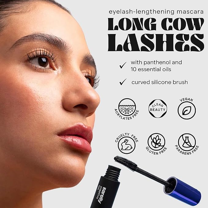 SARELLY, Long Cow Lashes Mascara, Waterproof, Nourishing, Lash-Conditioning, Clean Beauty, Sarelly Creative Lab