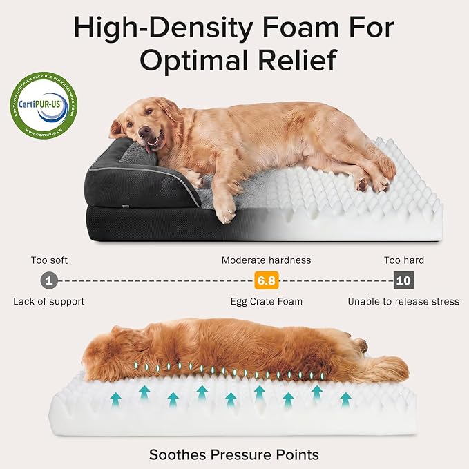L Plus Orthopedic Dog Bed for Large Dogs, Washable Dog Sofa with Egg-Crate Foam, Waterproof Lining and Non-Skid Bottom