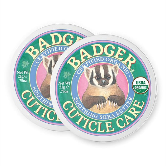 Badger Cuticle Care, 100% Organic Cuticle Cream for Natural Nail Care, Soothe & Restore Dry & Splitting Cuticles, Rich Shea Butter, Light Citrus Scent, .75oz Tin, 2-Pack