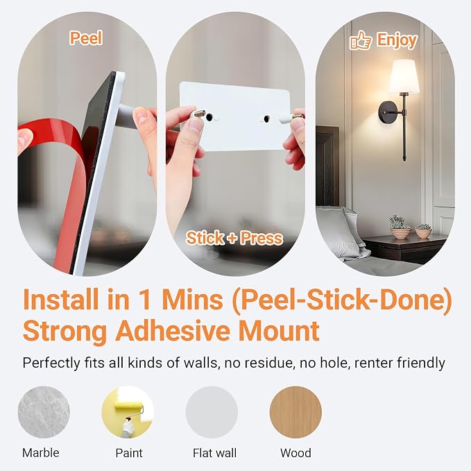 Peel and Stick Wall Sconces, Stick On Wall Sconce Set of 2, Battery Operated Wireless Adhesive Wall Lights, Corn Bulb with 10000mAh Battery, Easy Install for Bedroom Living Room Wall Decor
