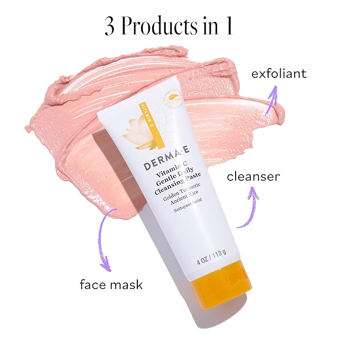 Derma E Vitamin C Gentle Daily Cleansing Paste, 4.0 Oz, Vitamin C Face Mask or Facial Wash with Turmeric, Brightening and Clarifying Facial Mask and Scrub