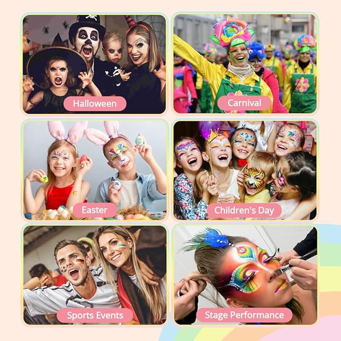 Janolia Rainbow Face Paint Kit - Water Activated, Split Cake Face Paint, Ideal for Kids Party, Halloween, Carnival, Easter