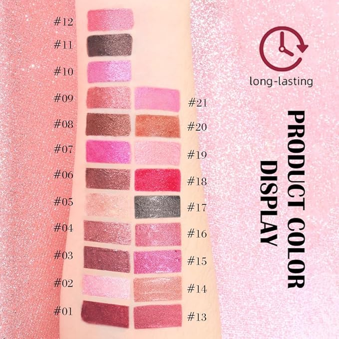 evpct Brown Bronze Metallic Glitter Lip Liner and Lipstick Combo Lip Gloss Stain Set Makeup for Women Long Lasting Waterproof 24, Hot Chocolate Metallic Shimmer Frosted Iridescent Liquid Lipstick 08