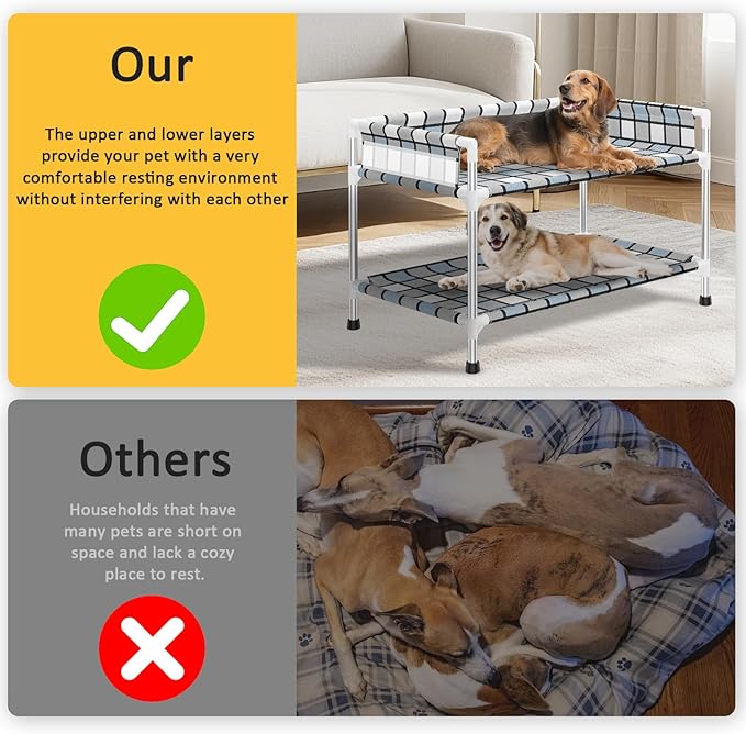 Bedside Dog Bunk Bed with Guardrail, 2 Layers Window Perch Sleeper Dogs Cot | 2-Tier Bedside Sleeper with 3-Fence, Double Elevated Human Dog Bed for Multi-Pet Households, Medium