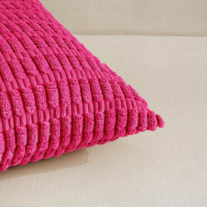 Fancy Homi 4 Packs Decorative Throw Pillow Covers for Living Room Couch Bed, Modern Farmhouse Boho Home Décor Accent Cushion Case, 18" x 18", Hot Pink