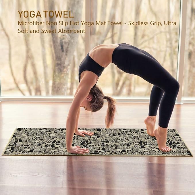 Fun Skull Yoga Mat Towel Non Slip Soft Sweat Absorbent Hot Yoga Mat Towel, for Hot Yoga, Pilates and Workout-73 x 27 Inch
