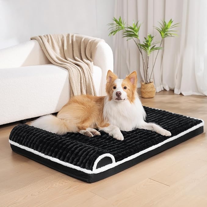 Orthopedic Large Dog Bed Pillow Pet Sofa Bed 36''X24'' Black | Egg-Crate Foam Pet Couch Large Sized Dog, Waterproof Removable Washable Cover,Furry Puppy Crate Mat With Nonskid Bottom
