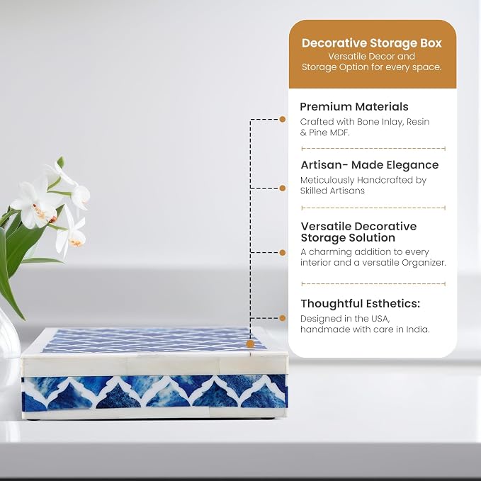 Handicrafts Home Decorative Box 8x6 – Photo Storage Box, Jewelry Organizer, Modern Decorative Storage Box with Lid, Bohemian Table Décor, Vintage Keepsake Box for Shelf or Coffee Table Décor