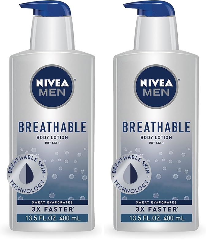 Nivea Men Breathable Body Lotion,48 Hour Hydrating Lotion for Men,13.5 Fl Oz Bottle,(Pack of 2)