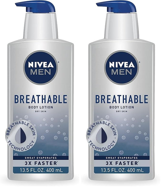 Nivea Men Breathable Body Lotion,48 Hour Hydrating Lotion for Men,13.5 Fl Oz Bottle,(Pack of 2)