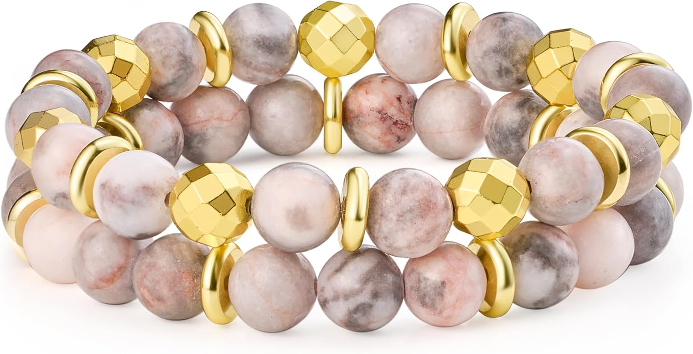 Bivei Natural Gemstone Semi Precious Healing Crystals Handmade Stretchy Round Beads Bracelet,Stocking Stuffers for Women Enhance Positive Energy