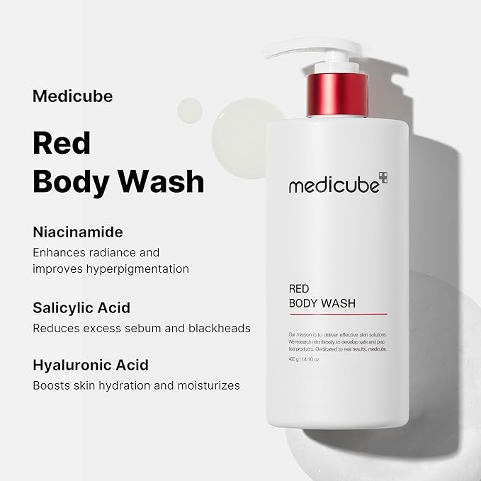 medicube Red Body Wash 14.10 Fl.oz I Low pH and Hydrating Cleanser with Salicylic Acid, Lactic Acid, Niacinamide and Hyaluronic Acid Suitable for Bacne Treatment | Korean Skin Care