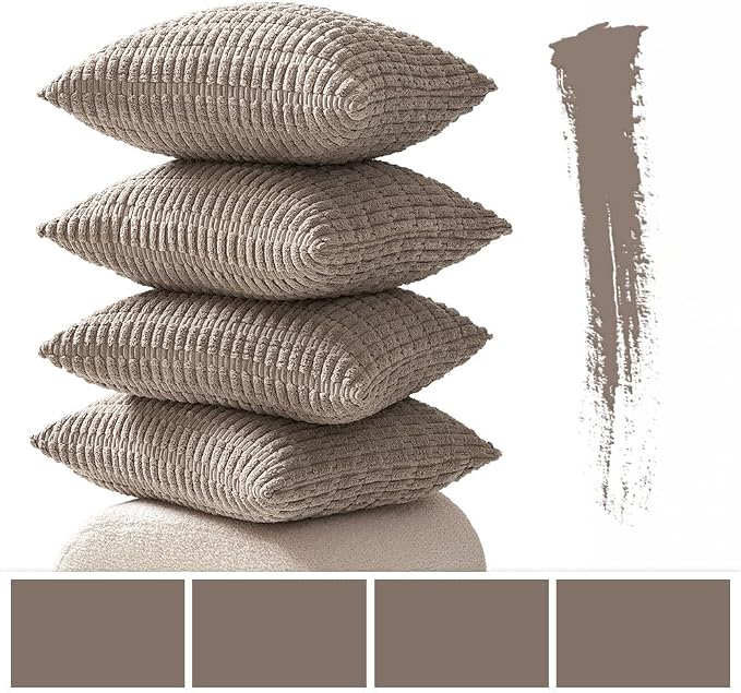 MIULEE Pack of 4 Decorative Throw Pillow Covers 20x20 Inch Light Brown | Neutral Rustic Farmhouse Boho Soft Striped Pillow Covers,Home Decor for Sofa,Living Room,Couch,Bed