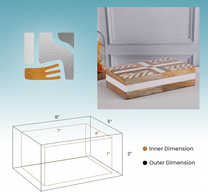 Handicrafts Home White Decorative Storage Box with Lid Wood Remote Control Box Coffee Table Storage Box Remote Holder for Living Room Decor – Resin Inlay Patisserie Adorn Collection- 8x5x2