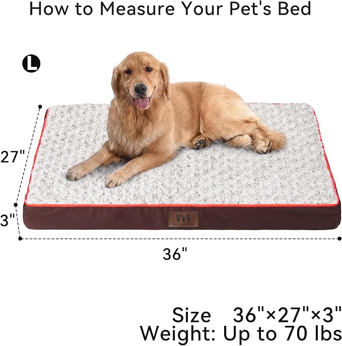 WESTERN HOME WH Orthopedic Dog Beds Large Sized Dog Washable Pet Bed, 36in | Waterproof Liner,Removable Cover,Thick Egg Crate Foam for Joint Support,Nonskid Bottom,OEKO-TEX Certified,Brown,Up to 70 Lbs