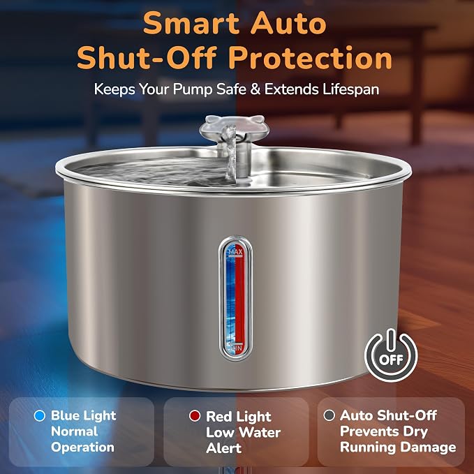 Stainless Steel Cat Water Fountain, 135oz/4L, Ultra-Quiet | Automatic Cat Dog Water Dispenser with Adjustable Pump, 3 Flow Modes, Large Capacity for Multiple Pets