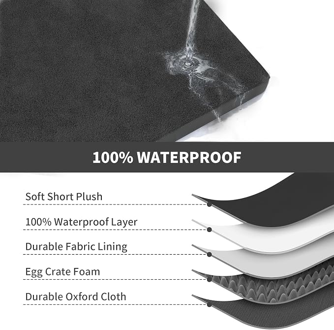 Outdoor Waterproof Orthopedic Dog Bed for Large Dogs | Egg Crate Foam for Joint Support, TPU Waterproof Layer, Machine Washable 1680D Oxford Cover, 36 x 27 Inch, Up to 65 lbs
