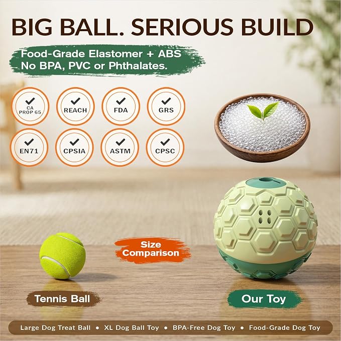 KADTC XL Rolling Dog Treat Dispenser Toys, Wobble Giggle Ball & Slow Feeder | Soft Shell/Tough Core | 3-Cup Kibble Capacity | Adjustable Flow | Burns Energy | Brain Game | Fights Boredom | Indoor/Outdoor