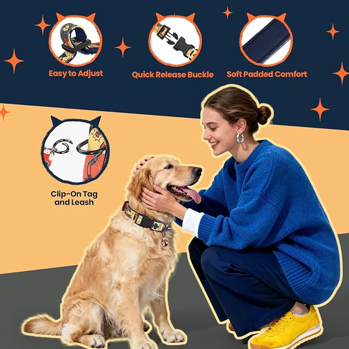 Dog Collar and Leash Set with QR ID Tag, 5 FT Leash, Dark Blue, M