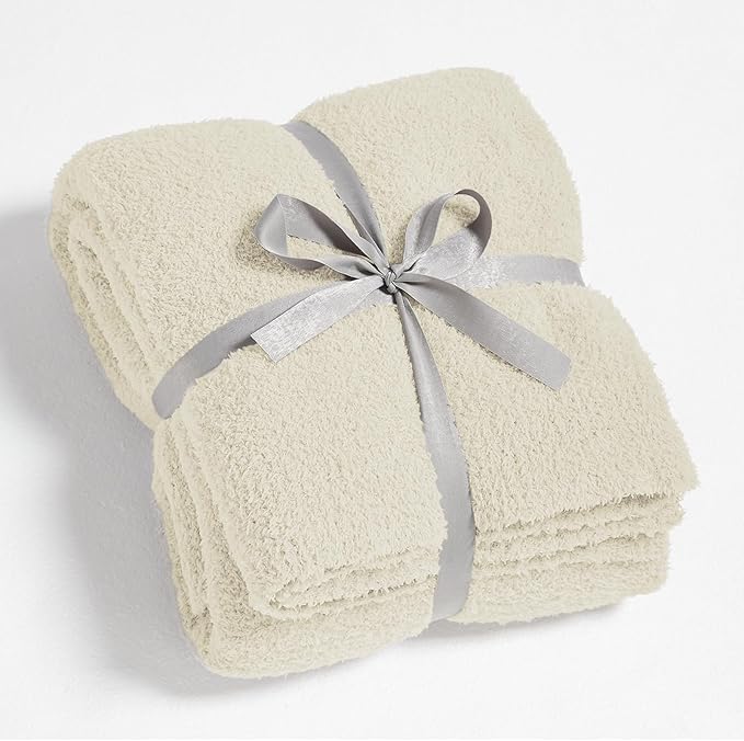 Super Soft Knit Throw Blanket Throw Size Beige - Lightweight Plush Fuzzy Fluffy Warm Cozy Blankets and Throws for Sofa Bed All Season Use, 50x60 inches