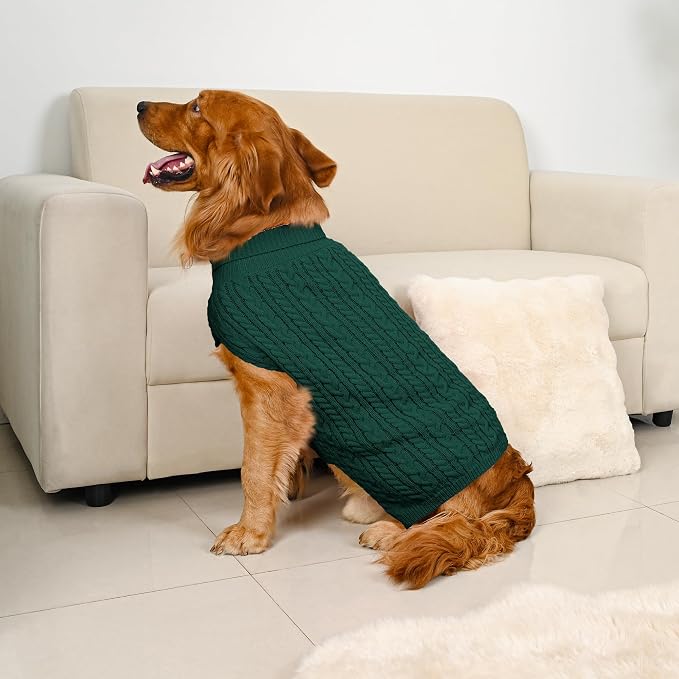 Dog Sweater 2 Pack for Large Dogs, Size XXL, Red & Green | Stretchy cable knit turtleneck, machine washable, high belly cut, comfy winter fit for Golden Retriever, Labrador