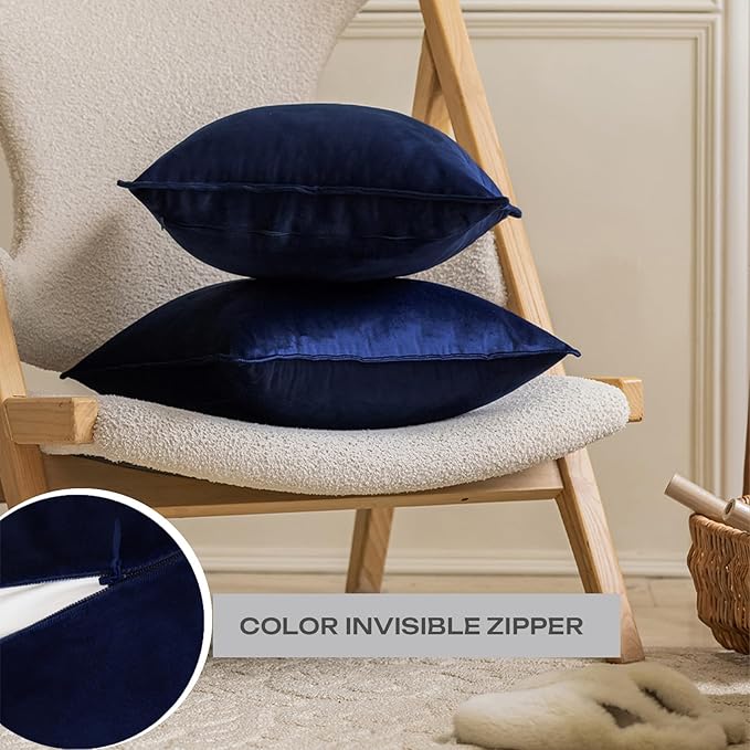 Velvet Navy Blue Throw Pillow Covers 22”x22”Pack of 2 Soft Decorative | Square Cushion Covers for Couch Sofa Bed Livingroom Car Home Decor,55x55Cm