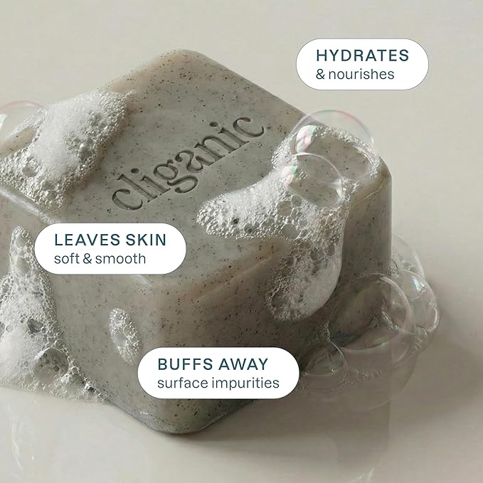 Cliganic Exfoliating Bar Soap – Body Scrub Soap For |Men & Women with 98% Natural Ingredients Cleanses, Smooths & Revitalizes Skin, Moisturizing Soap Bar - Violet Wood Scent (2 Pack)