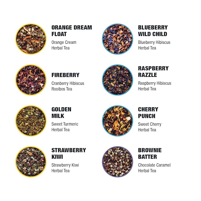 Tiesta Tea - Caffeine Free Tiesta Tasting Sampler Dry Flight Set, Loose Leaf, No Caffeine, Makes Hot & Iced, Assorted Tea Sets with Herbal, and Fruit Blends, 25 Resealable Sample Pouches