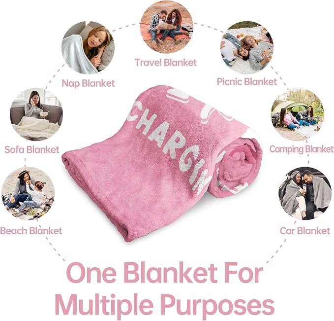 Leebbsin Funny Gifts for Wife, Anniversary Wedding Gifts for Wife | Wife is Charging Sloth Blanket 60" x 50", Pink, Christmas Mothers Day Birthday Gift for Wifey from Husband