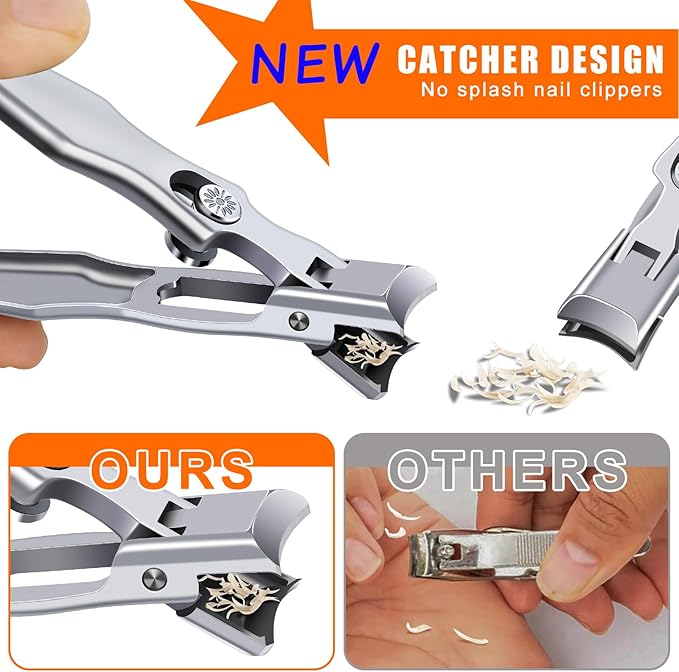 Nail Clippers for Men Thick Nails, Large Toenail Clippers for Seniors Thick Toenails with Wide Opening, Ultra Sharp Anti Splash Fingernail Clipper Cutter Long Handle with Catcher