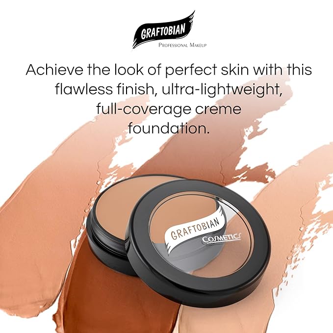 Graftobian HD Glamour Crème Foundation 1/2oz, Weightless Full Coverage Makeup, 65 Inclusive Shades, For All Skin Types, Natural or Full-Glam Looks, For Professionals and Beginners, Buttermilk