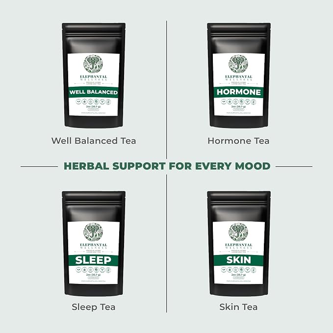 Elephantal Wellness Menopause Support Premium Herbal Tea for Women – Chaste Berry (Vitex), Black Cohosh, Red Clover & Valerian – Promotes Balance, Calm & Daily Comfort – Caffeine-Free Loose Leaf Tea, 2oz (20 Servings)