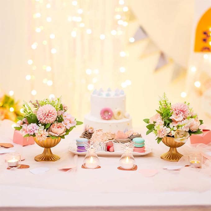 Sziqiqi Mini Gold Flower Arrangement Pots for Centerpiece Table Decorations Metal Vase Urn Planter Decor for Home Wedding Party Christmas (3.7IN-2PCS, Gold)