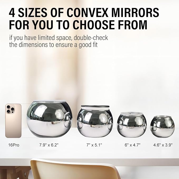 7" Spherical Convex Mirror Glass Bowl Vase - Safety Cubicle Reflector & Desktop Rearview Mirror to See Behind You for Office/Home Décor, Floral Arrangements, Planter Storage