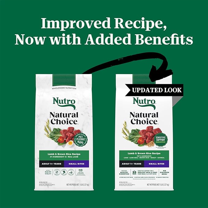 Nutro Natural Choice Small Bites Dry Dog Food, Lamb & Rice, 5 lb | Non-GMO, Real lamb #1 ingredient, no corn, wheat, soy, crafted in USA, supports energy, bones, muscles, dental health, skin