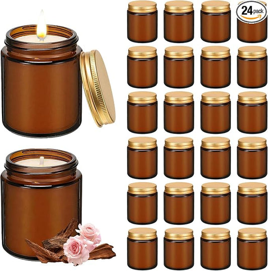 24 Pack 6 oz Rose Sandalwood Scented Soy Candles, Bulk Glass Jar Aromatherapy Candles, Long Lasting Soy Wax Candles for Home, Wedding, Party & Stress Relief