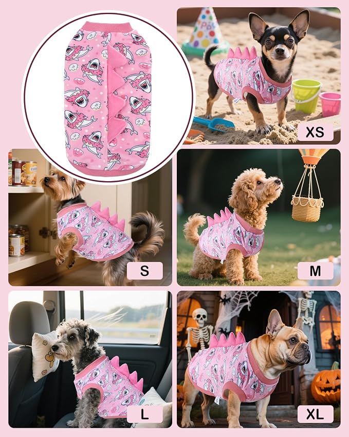 CuteBone Dinosaur Costume Dog Shirt, Stretchy Velvet T-Shirt Clothes for Small Dogs, Soft & Breathable Pet Tee Outfit Cat Apparel for Daily Wear, Cozy Pullover Design Puppy Fashion COSBX05S