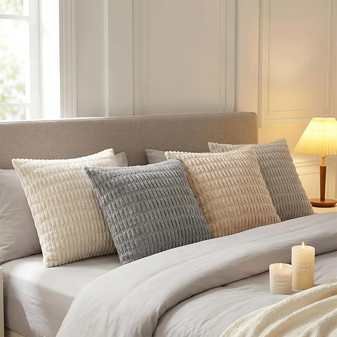 Fancy Homi 4 Packs Decorative Throw Pillow Covers for Living Room Couch Bed, Modern Farmhouse Boho Home Décor Accent Cushion Case, 28" x 28", Neutral