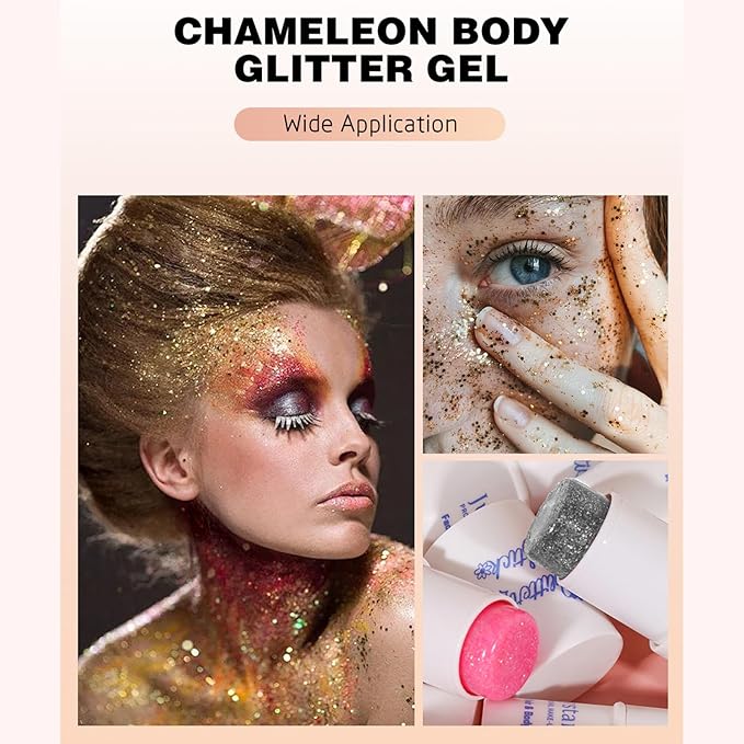 2 Colors Body Glitter Stick Chunky Glitter Gel for Face Body Hair Sparkling Holographic Mermaid Sequins Paint Multiuse Makeup Glitter Gel Gold and Silver（2PCS）