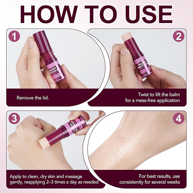 Calcium Volume Multi Balm Stick - Solid Skincare Stick with Calcium & Collagen, 72H Anti-Aging Moisturizer for Face, Neck, Décolleté to Firm Skin & Reduce Wrinkles, Portable Balm, 1PC