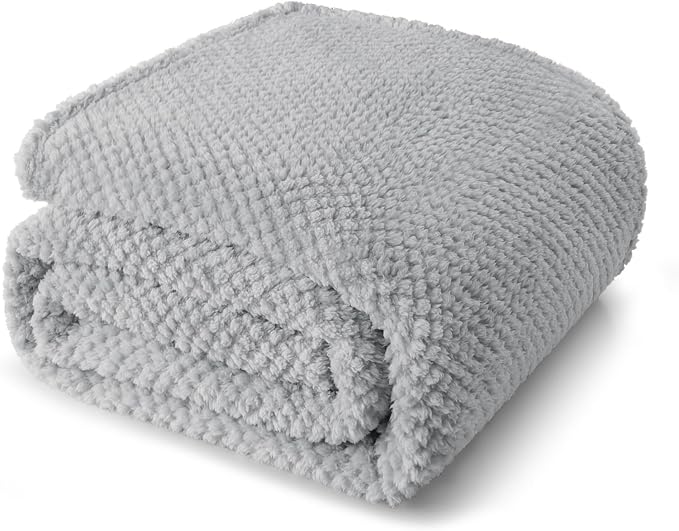 Whale Flotilla Soft Fleece Twin Size Bed Blanket, Light Grey | 60x80 Inch, Suitable for Bed, Fluffy Fuzzy Jacquard Blankets for All Season, Lightweight and Cozy