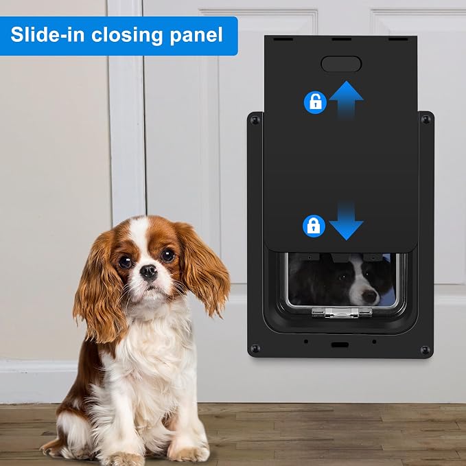 CEESC Small Dog & Cat Door, Snap-in Panel, Up to 20 lbs, Durable, Black | Flap 7.25"x10", cut-out 7.88"x11.19". Fits doors 1.25-2.06in. Weatherproof ABS, magnetic seal