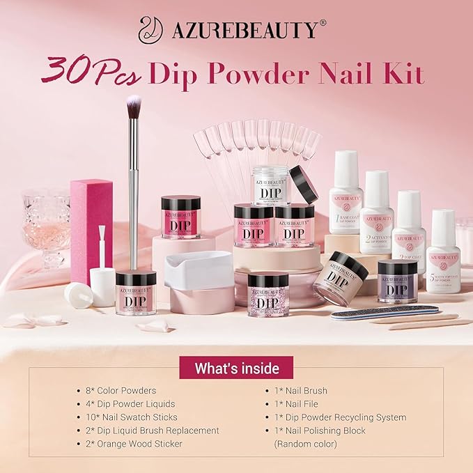 AZUREBEAUTY Dip Powder Nail Kit Starter Pink Blue Palette Acrylic Dipping Powder System